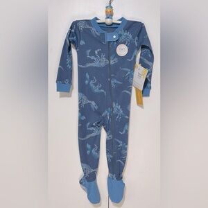 Burt’s Bees Infant Dinosaur Light Blue Sleeper Anti Slip Footies Size 12 Month